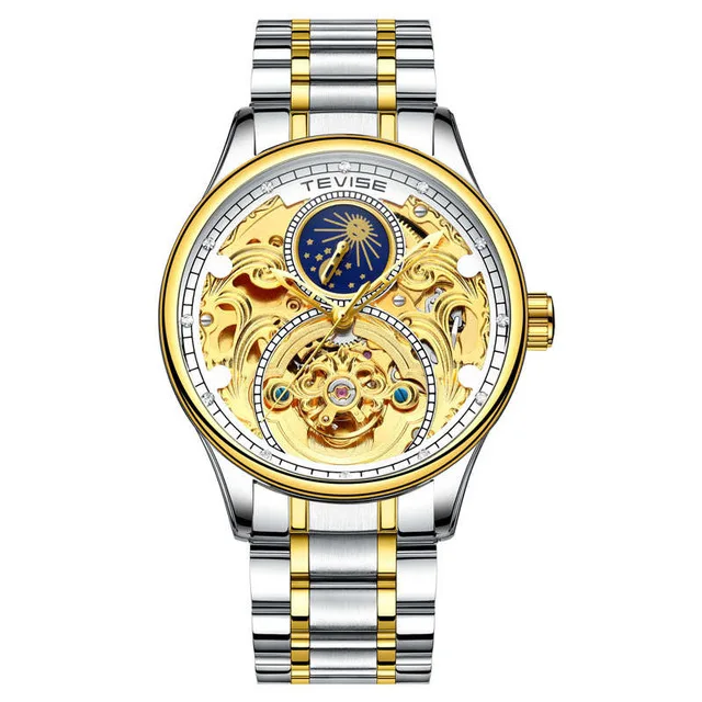 TEVISE мужские часы Скелет автоматические механические наручные Tourbillon деловые