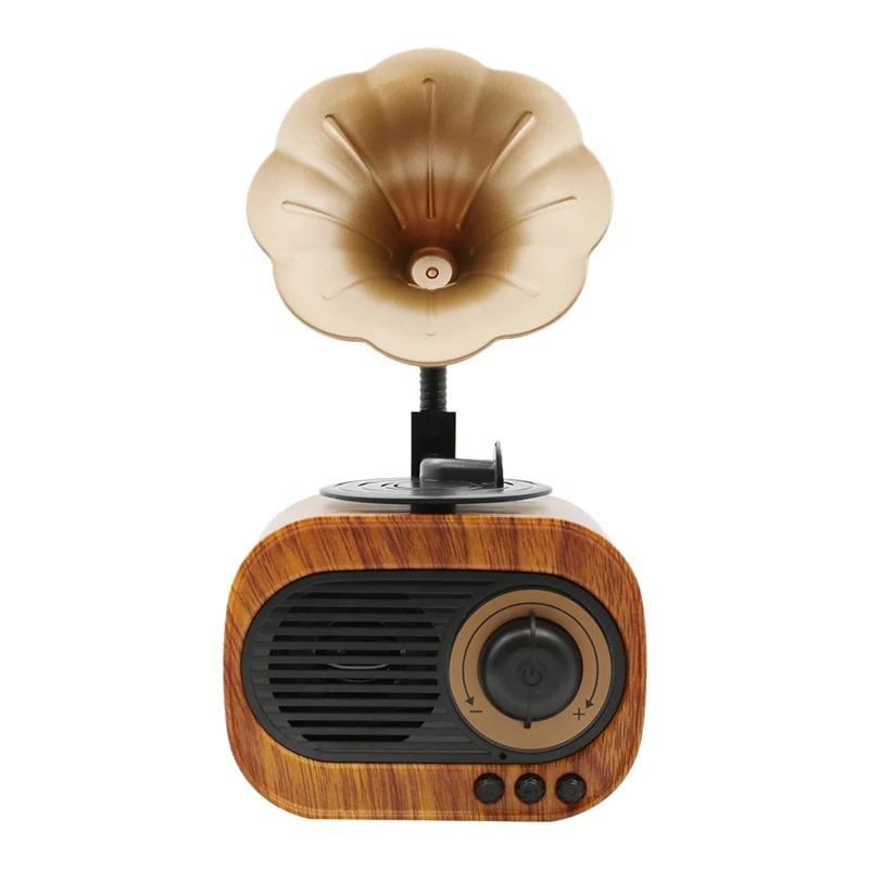

Retro Trumpet Style Bluetooth Speaker Wireless Stereo Subwoofer Music Box Wooden Speakers With Mic Fm Radio Tf For Phone Home,