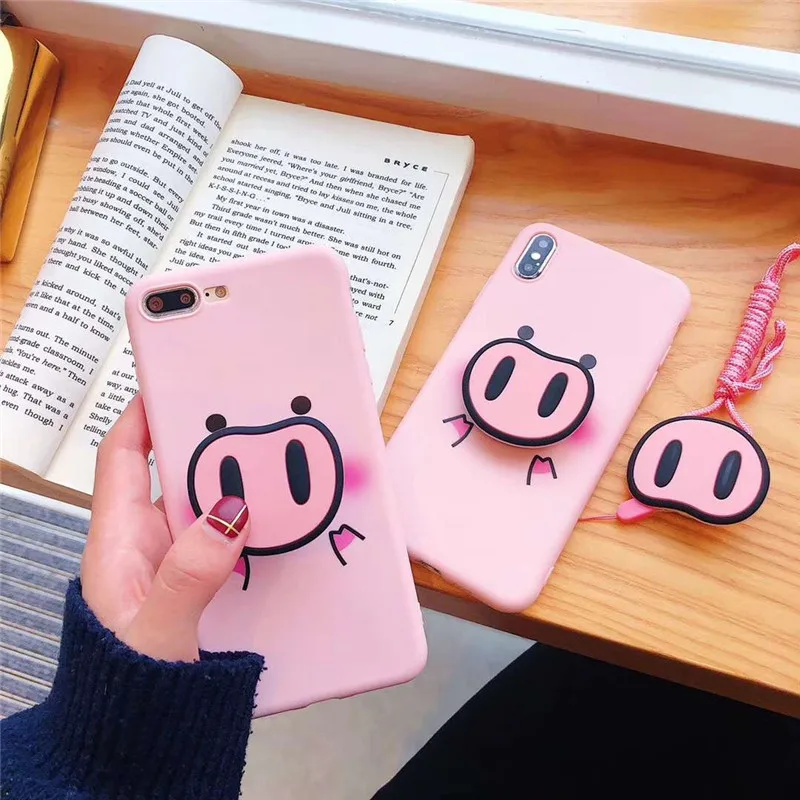 

For Huawei P20 LITE P10 PLUS NOVA 2S 3 3E 3I MATE 9 10 20 PRO P30 NOVA 4 Case Pig Nose Soft Phone Strap Rope Case Mate 20 lite