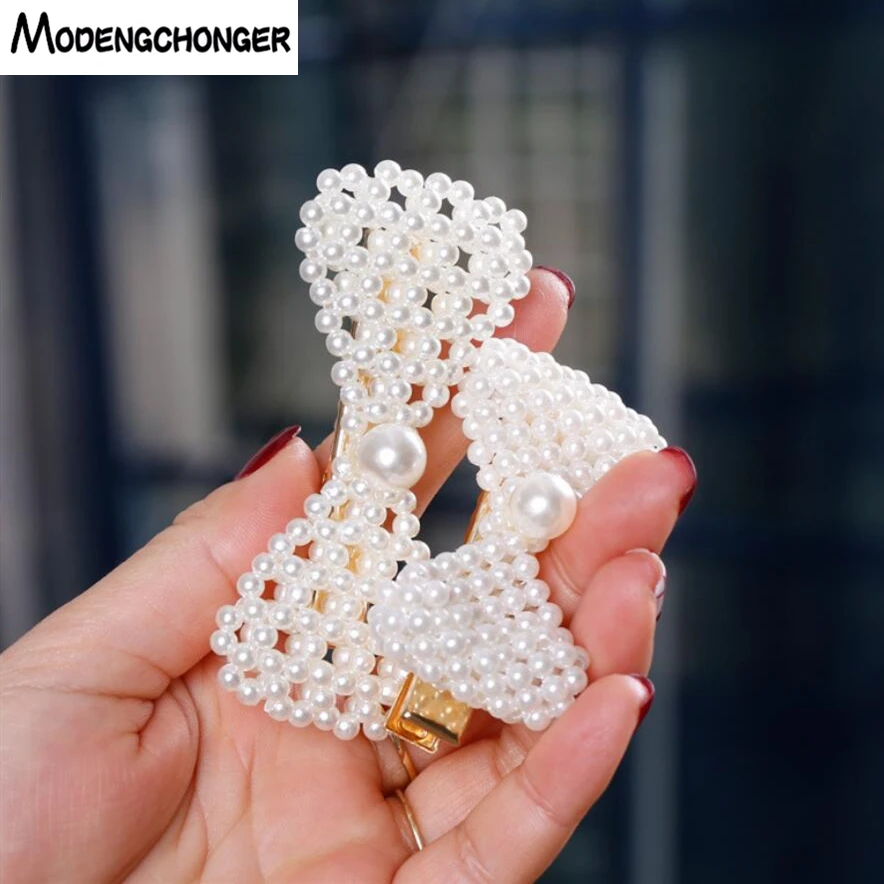 

Hot Selling Pearl Hair Clips Hair Bow Hairpins Fashion Hair Accessories For Women Girls Female Alloy Barrettes Hairgrip Headwear