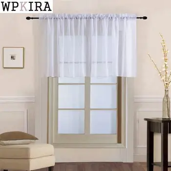 

Window Voile Drapes Roman Tulle Kitchen Pure Color Simple Sheer Short Curtains Valance For bay Window Rod Pocket 184&30