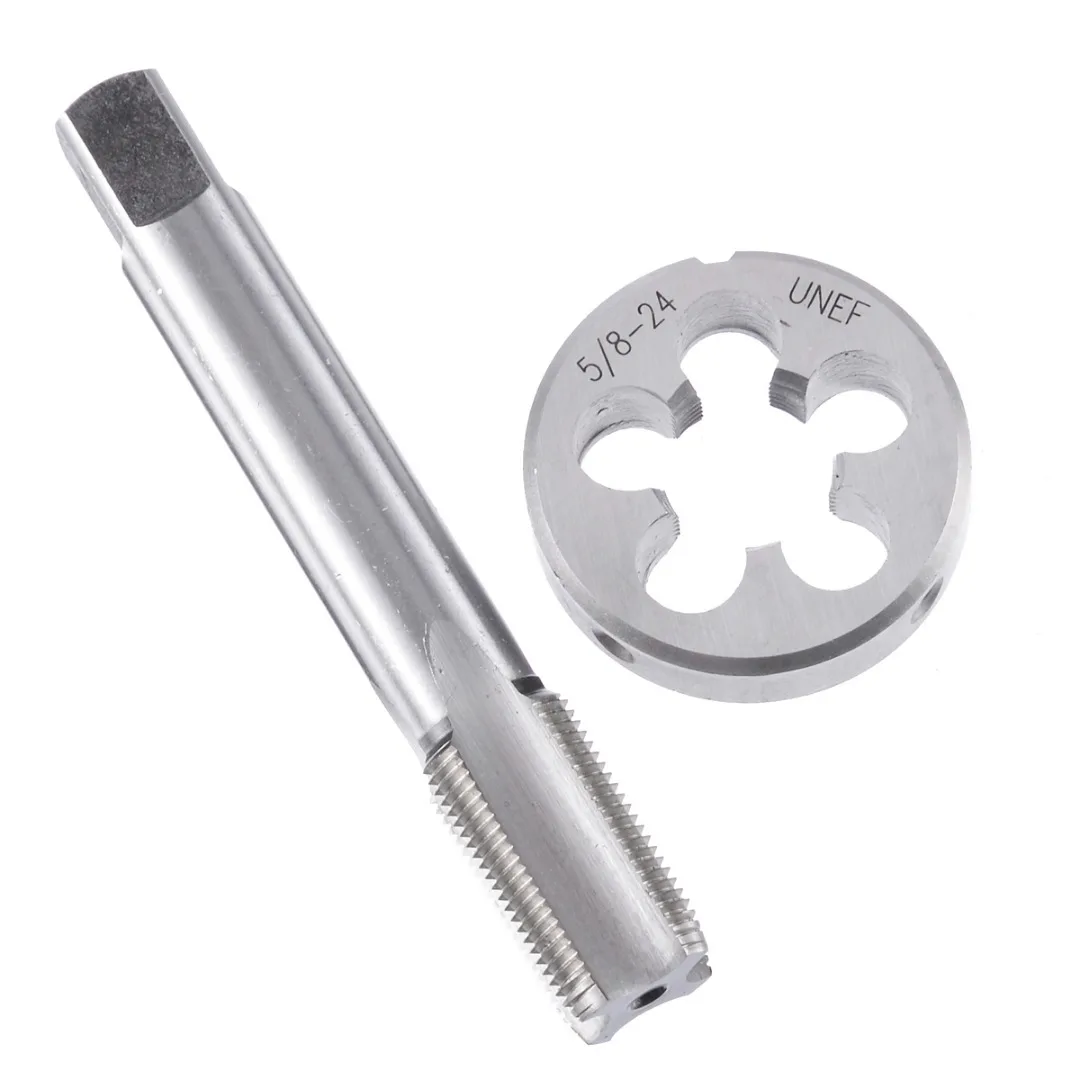 HSS 5/8-24 Tap or 1/2-28 Tap &Round Die Set Right Hand Tapping Cutting Tool Machine Hand Tap Die External Thread Machining Tool