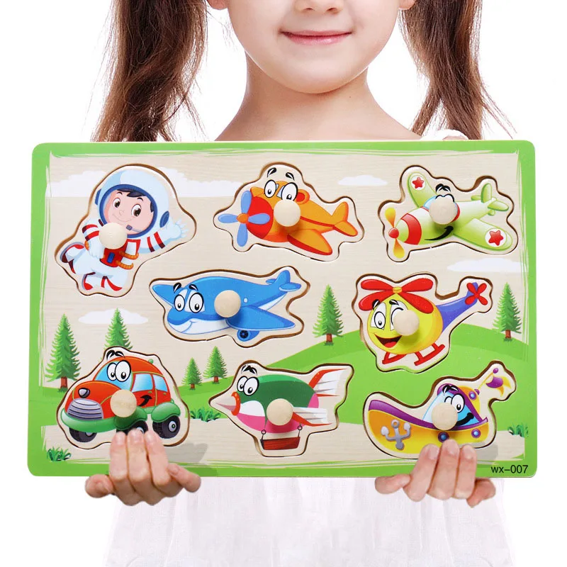 Baby Puzzle Toys Wooden Jigsaw Hand Grab Board Set Educational Toys for Children Cartoon Vehicle Marine Animal Jigsaw Child Gift - Цвет: D15