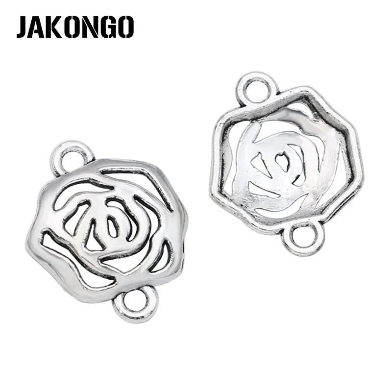 JAKONGO 10 шт. античная посеребренная подвеска в форме цветка розы коннектор для