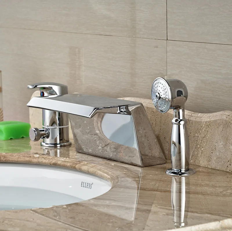 

New Arrival Deck Mounted Chorme Finish Faucet Tub 3pcs Bathroom Tap Mixer Faucet