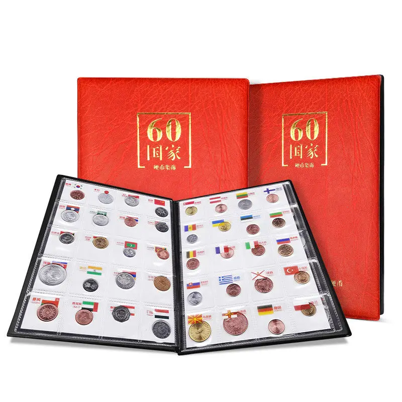 Set 60 Countries Coins in Album, Taged Name & Flag, FREE SHIPPING! 100% Real Genuine Coins, Asia Africa America Europe