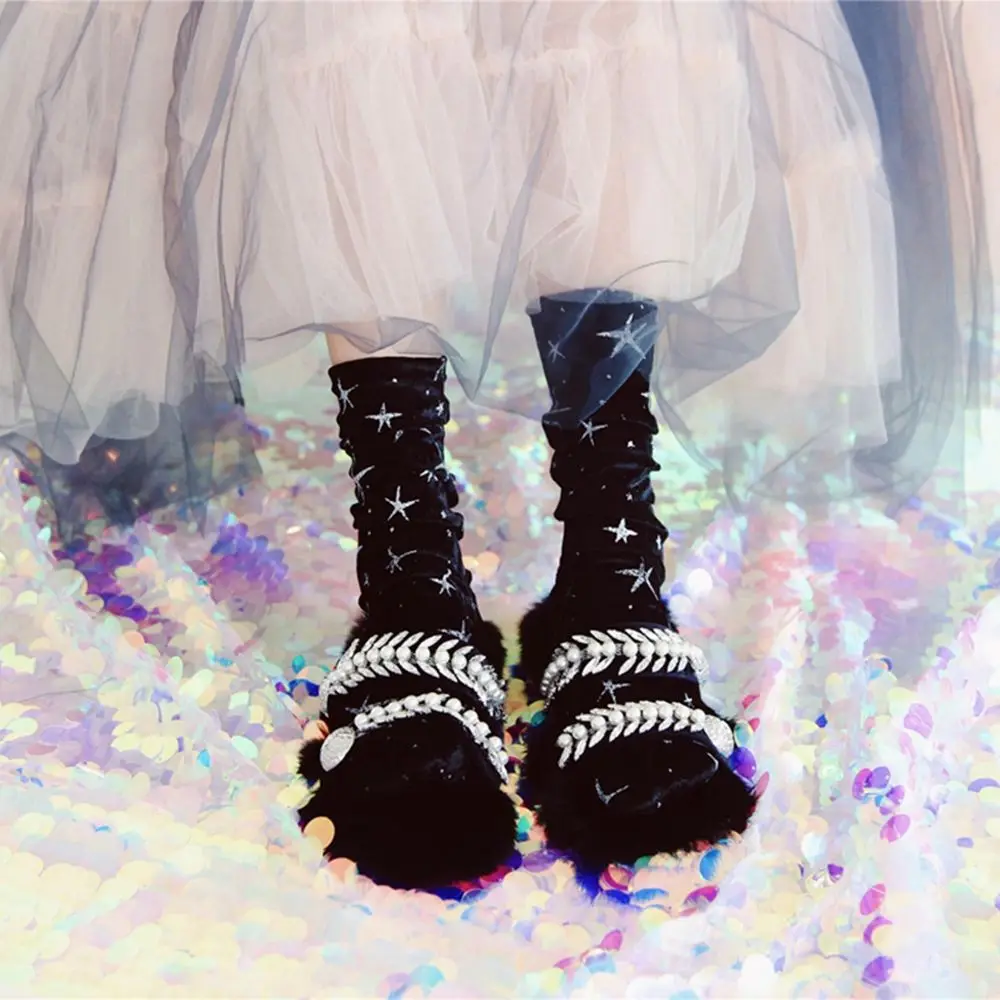 1 пара модных женских бархатных носков в стиле Харадзюку с забавным милым кроликом зимние теплые мягкие эластичные носки ручной работы с блестящими звездами