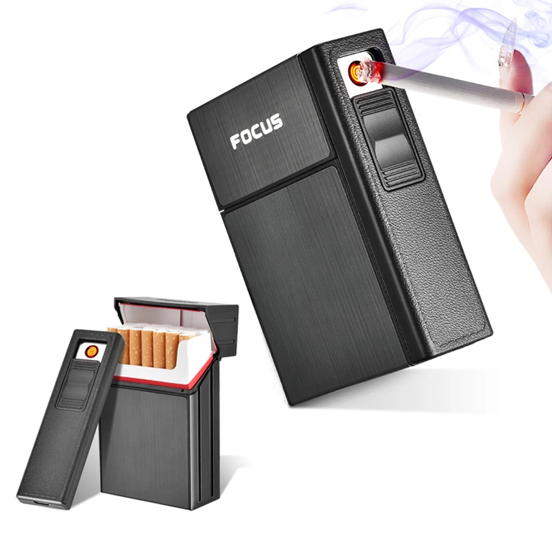 

Brand New Ciagrette Holder Box with Removable USB Electronic Lighter Flameless Windproof Tobacco Cigarette Case Lighter