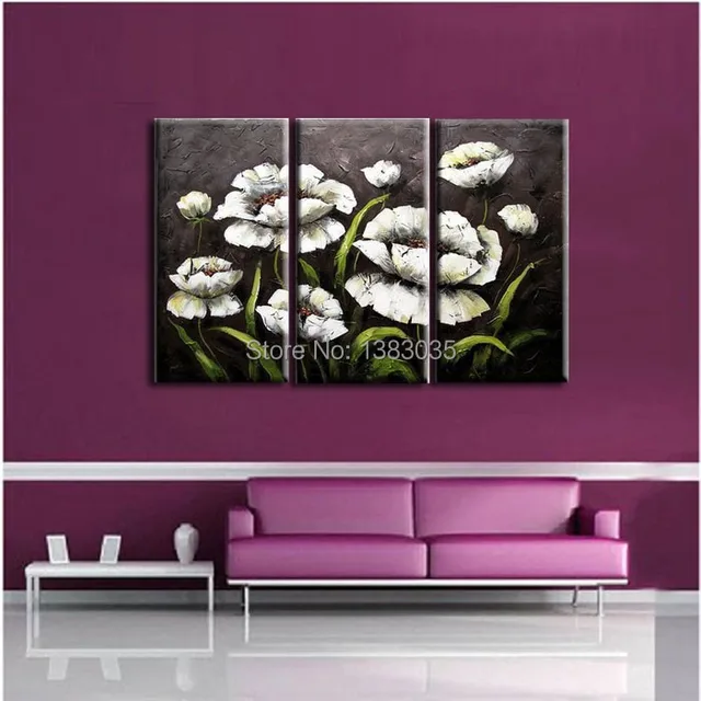 Us 74 0 Hand Painted 3 Piece Modern Paintings Flowers Black And White Wall Art Set Abstract Oil On Canvas Picture Decor Home In Painting Hand Painted 3 Piece Modern Paintings Flowers Black And White Wall Art Set Abstract Oil On Canvas Picture Decor Home