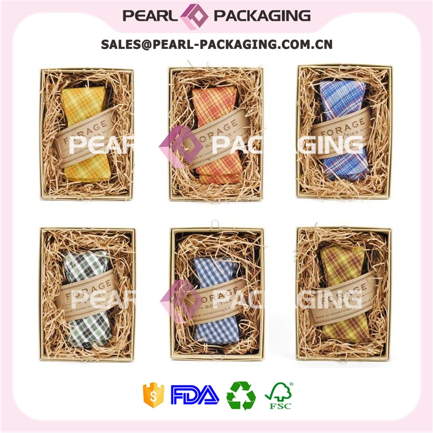 

Brown Kraft Bow Tie Packaging Box, Custom Brown Kraft Box for Bow Tie with Paper Grass, 500pcs/lot