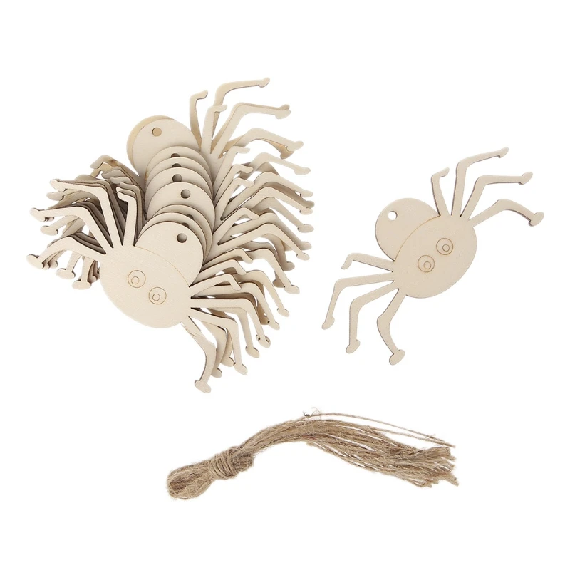 

10Pcs Wooden Halloween Spider Hanging Pendant Home Party Decor DIY Ornaments With Rope