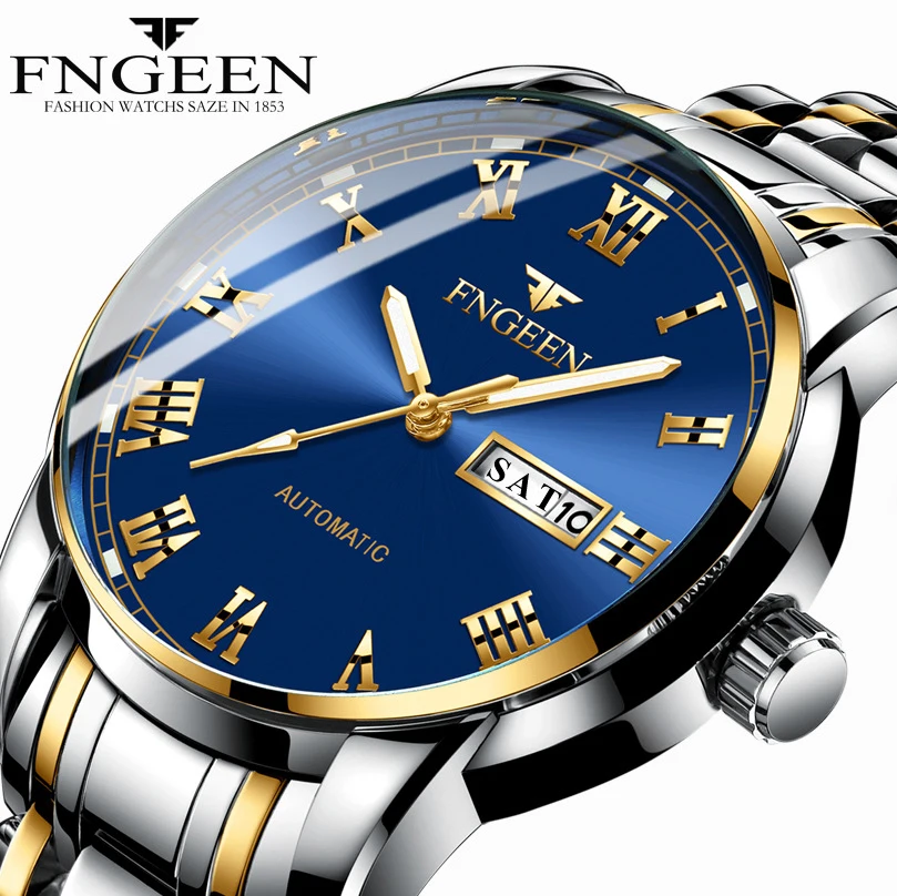 Online Vigilanza degli uomini di Lusso di Marca FNGEEN Da Polso Orologi per Gli Uomini Orologio Data Settimana Display Luminoso Orologio Al Quarzo Uomo Orologio Relogio masculino