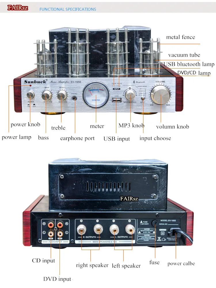 SV-1050/SV-1050B вакуумный клапан трубка 6P15+ 6N2+ LM1875T HiFi bluetooth усилитель 25 Вт+ 25 Вт наушники/MP3/USB/CD/DVD 220 В