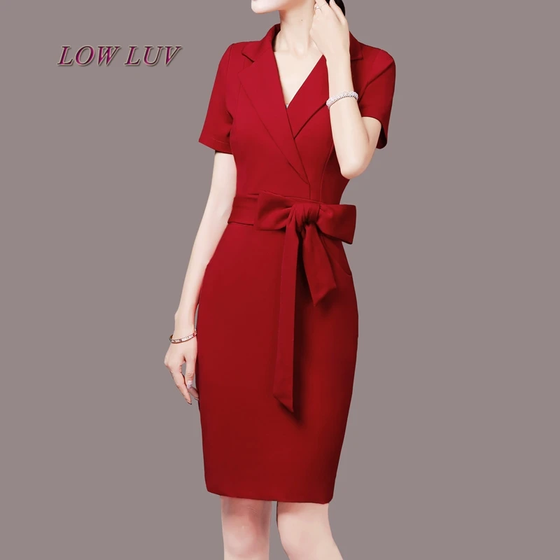 

2017 new women Korean version OL temperament career long section short sleeve large size package hip dress dress high quality