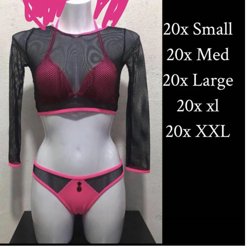 

100 piece hot pink bikini set 3 piece