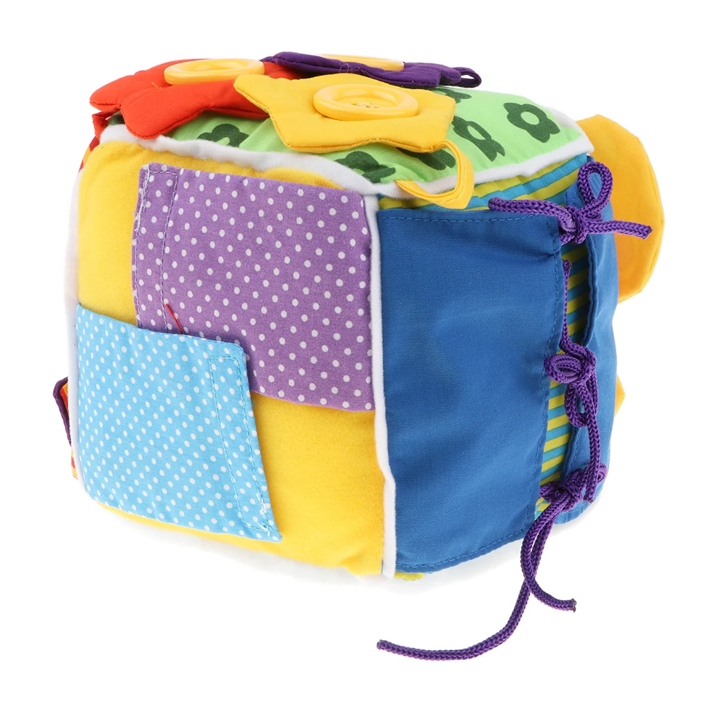 6 in 1 Soft Baby Cloth Cube , Learn to Dress for Babies Toddlers, Montessori Basic Life Skills Learning Toys Developmental Game
