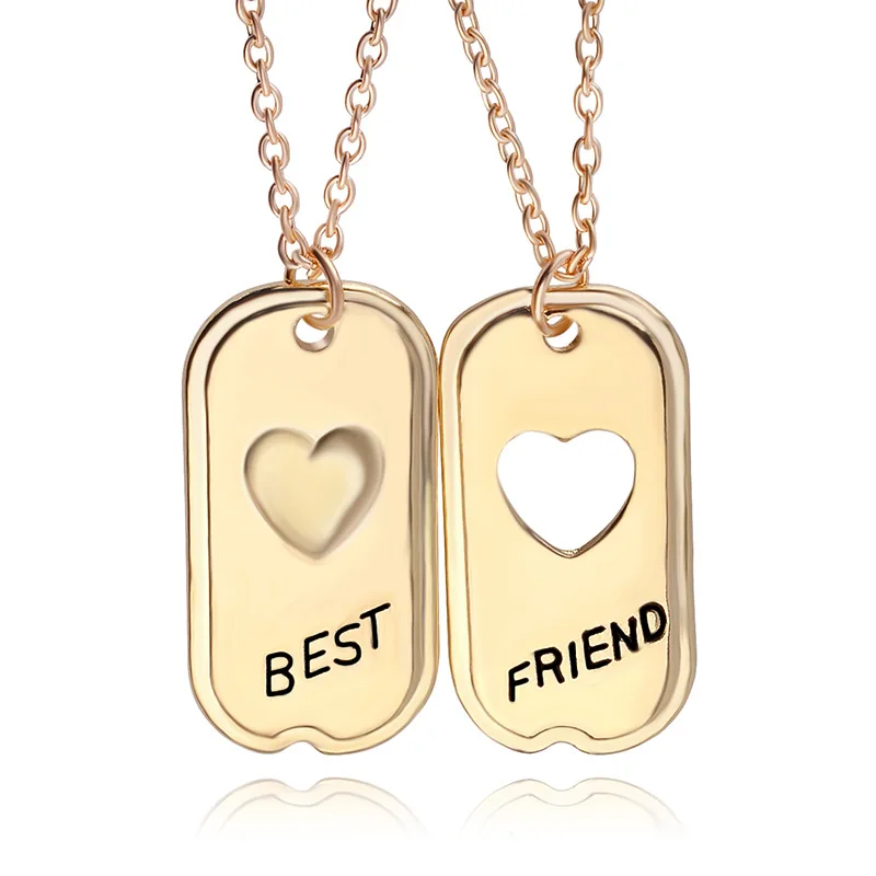 Geometric Filled Letter Best Friend Couple Pendant Necklaces Cute Heart