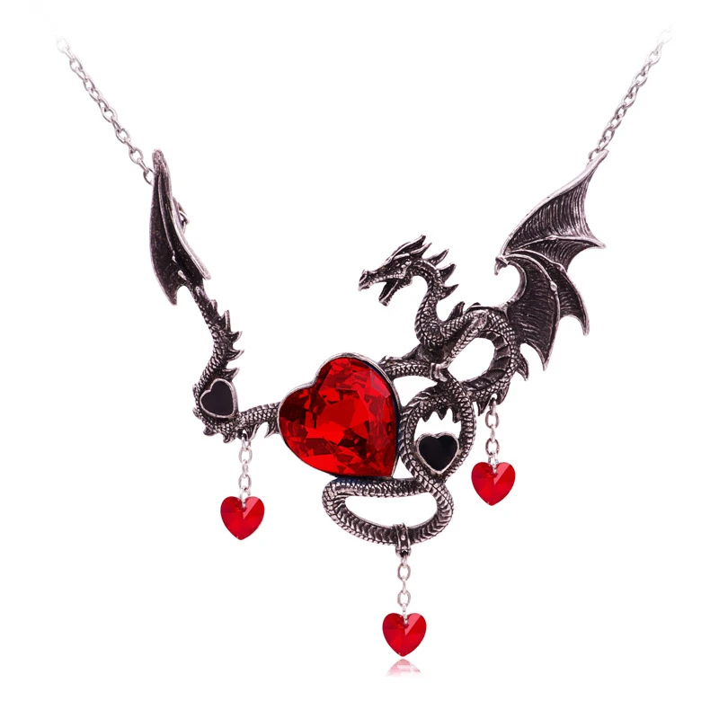 

European Andamerican Jewelry Gothic Dragon Gem Jewelry Halloween Necklace Creative Rhinestone Dragon Zodiac Necklace