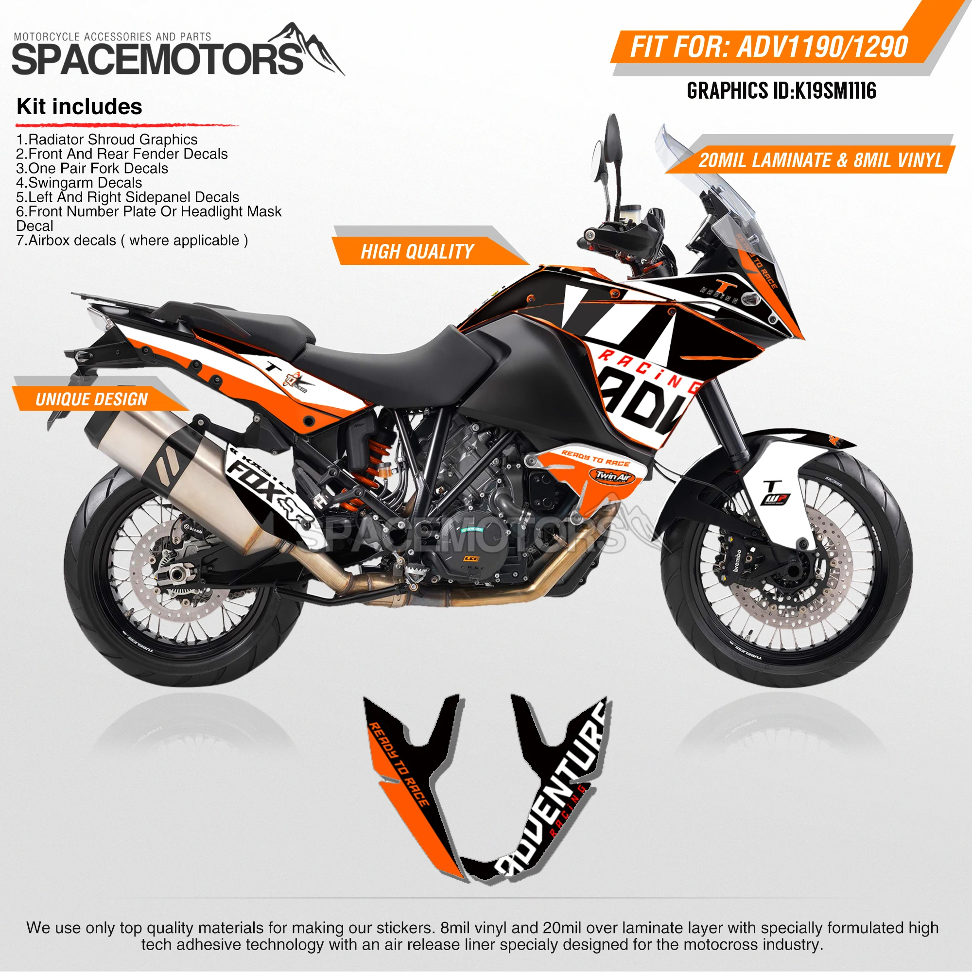 

MotoSpace Customized Team Graphics Backgrounds Decals 3M Custom Stickers For KTM ADV 1050 1090 1190 1290 116