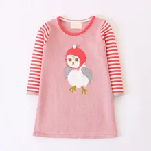 Осенние платья-свитера для девочек с рисунком из мультфильма хлопковое вязаное платье с длинными рукавами детский теплый пуловер весенняя одежда для детей