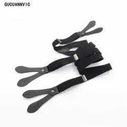New button black strap wild men suspenders leather pants hanging folder button send button braces