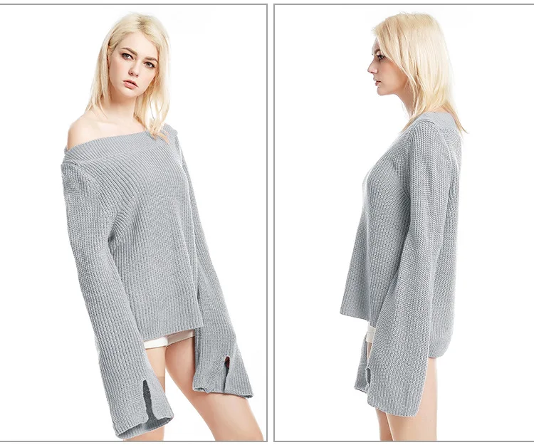 The new European and American large size women's burst section sweater collar solid color speaker sleeve bottoming shirt (12)