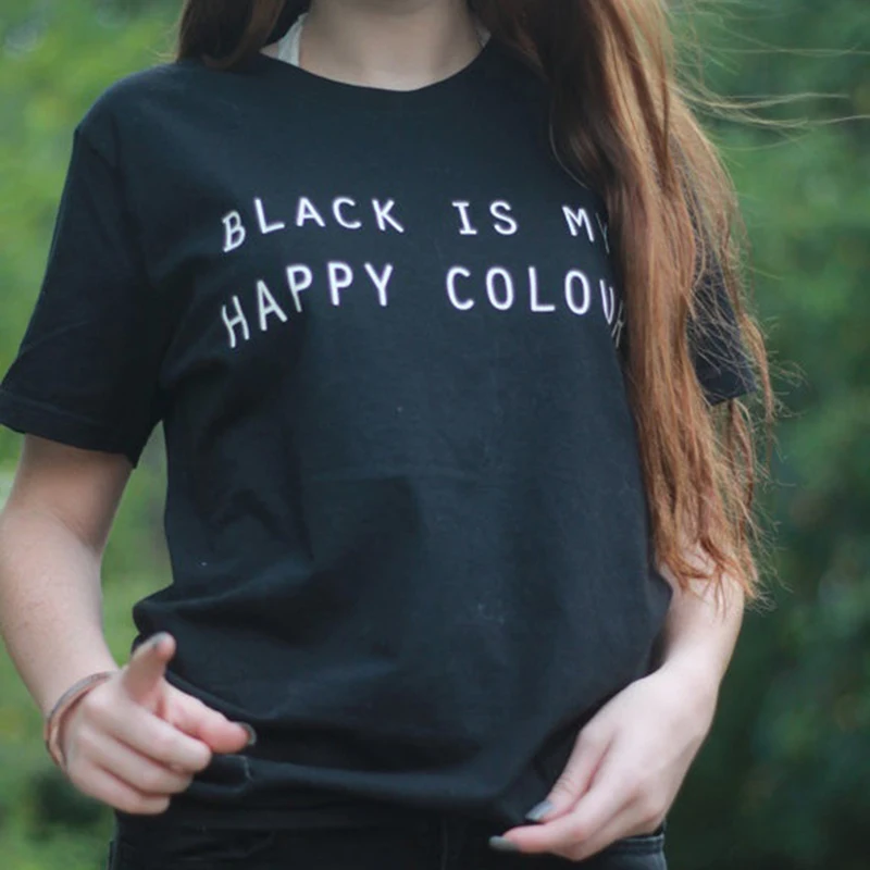 Bigsweety BLACK IS MY HAPPY COLOR футболки с буквами топы Летняя футболка женская мода высокое качество унисекс пара футболка черный белый