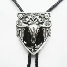 Черная эмаль длинный Рог бык Вестерн Боло галстук шеи галстук свадебное кожаное ожерелье