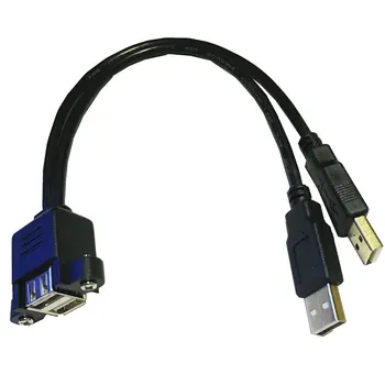 

25cm Dual USB 2.0 A female panel mount to 2 USB A male extension cable