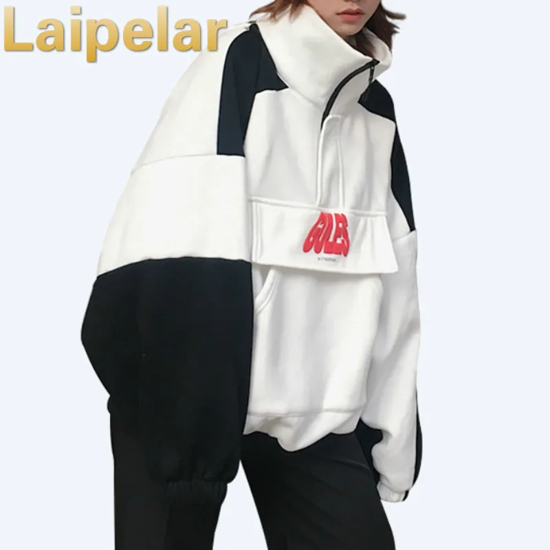  Laipelar 2018 Oversized Sweatshirt Tops Women Fashion Loose Pop Black Hoodies Women Pullover Female