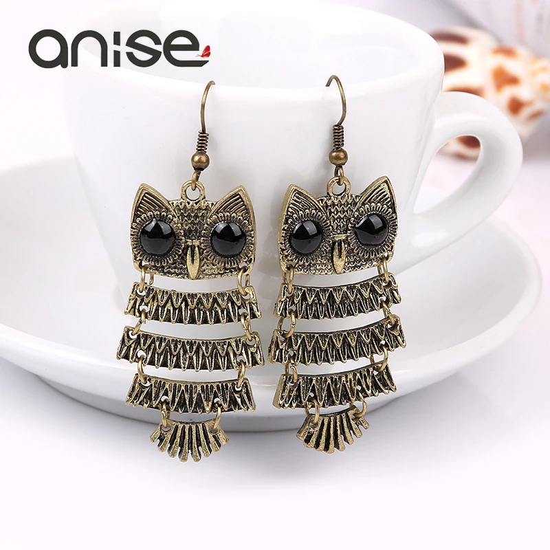 

Anise Vintage Ethnic Owl Long Drop Earrings Bohemia Bronze Metal Animal Dangle Earrings Women Fashion Jewelry Boucle D'oreille