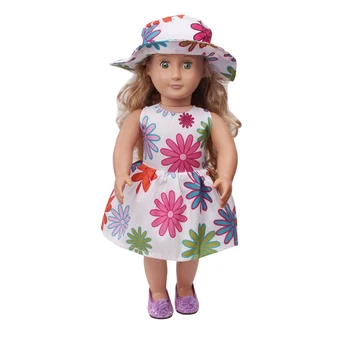 

Doll clothes Printed white dress + hat toy accessories 18 inch Girl doll and 43 cm baby doll c660