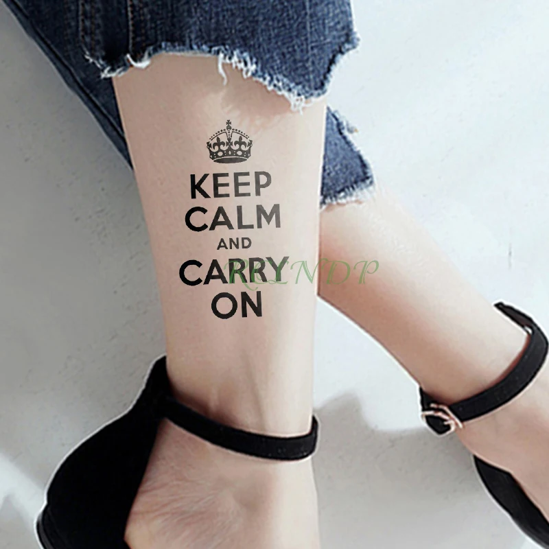 Водостойкая временная татуировка наклейка с короной надписью keep calm and carry