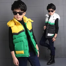 2019 New Boy Winter Vest Hooded Warm Sleeveless Jacket Boys Fashion Patchwork Waistcoat Children’s Outerwear Clothing 120-170