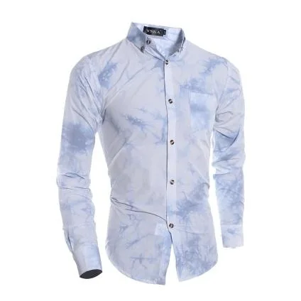 Хлопок Бросился Настоящее Качество 3D красочная печать Повседневная рубашка с длинным рукавом, Мужская Slim Fit Tie-Dye Рубашки для мальчиков, размер M-2xl, gx2018 - Цвет: Light  Blue