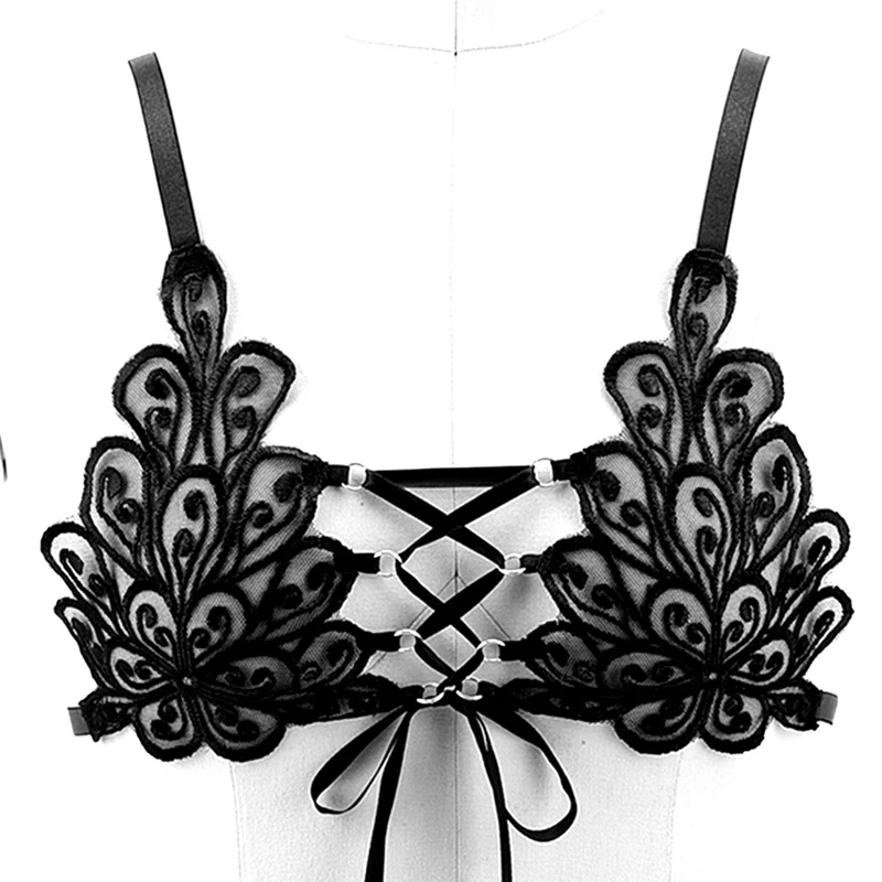 Wendy black sheer lace soft bra with black style yde