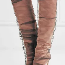 Модные высокие сапоги с острым носком, сапоги до колена, женские черные сетчатые сапоги, красные сапоги на высоком каблуке, модельные туфли из ПВХ