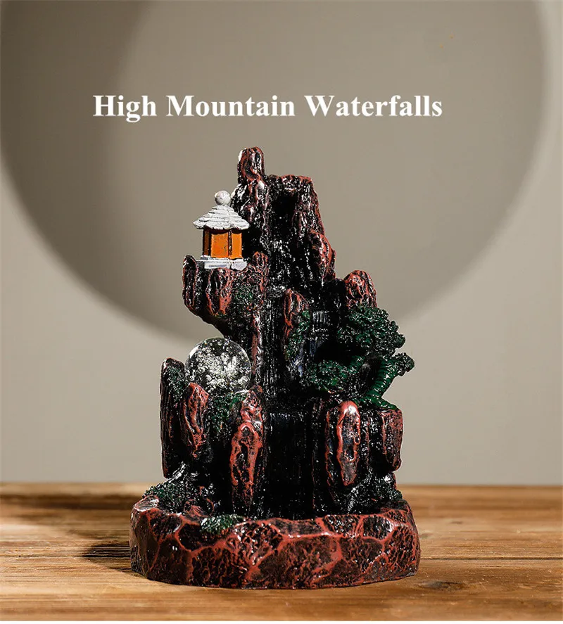 Artificial Mountain Waterfall Design Resin Stone Backflow Incense Burner