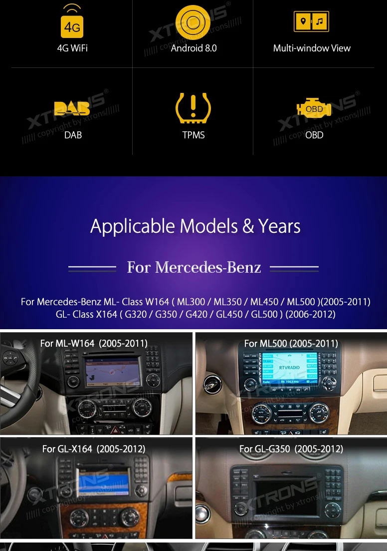Best Android 8.0 OS 7" Car DVD Multimedia Navigation GPS Radio for Mercedes-Benz ML-Class W164 2005-2011 & GL-Class X164 2006-2012 1