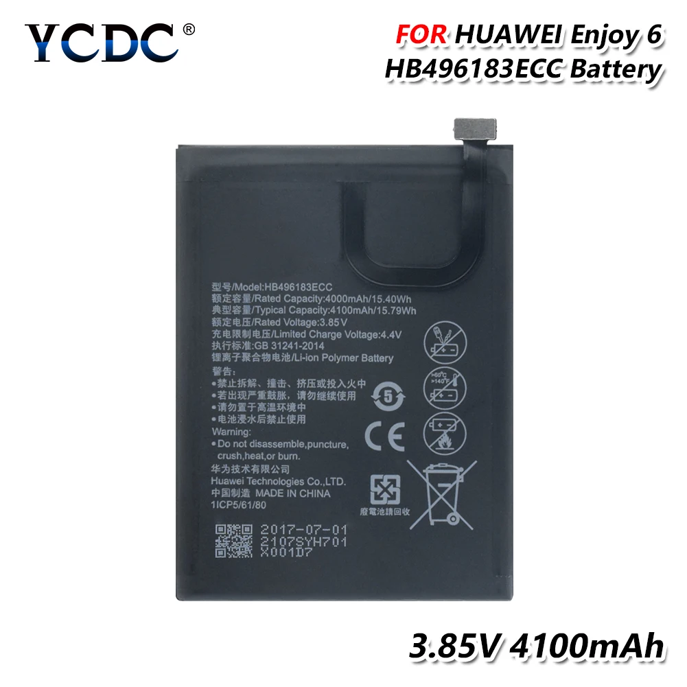 

HB496183ECC 4100mAh Mobile Phone Battery 3.85V Volt Lithium Li-ion Batteries Cellphone Battery For Huawei Enjoy 6 NCE-AL00