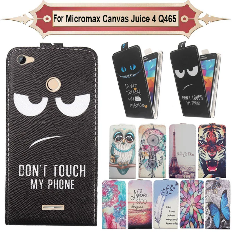 

Top Selling 11 Colors Cartoon Pattern Up and Down Flip PU Leather Case For Micromax Canvas Juice 4 Q465
