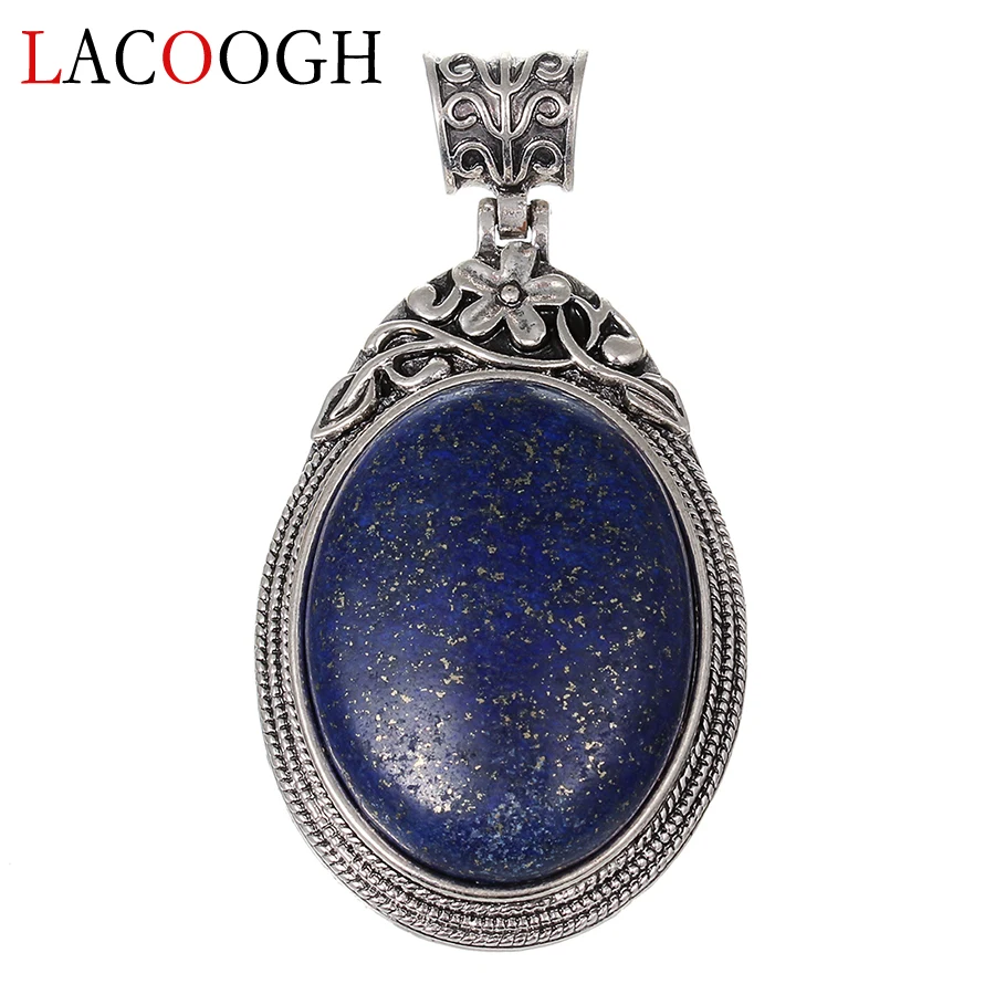 

38x67mm Oval Lapis Lazuli Stone Natural Stone Zinc Alloy Pendants for Women Men Necklaces DIY Crafts Jewelry Finding Wholesale