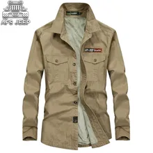Plus Velvet Men's Shirts AFS JEEP Autumn Winter 2018 Long Sleeve 100% Cotton Cargo Fur Inside Plus Size 5XL loose Army Military 