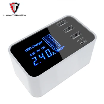 

Quick Charge Type C USB Charger HUB Led Display Wall Charger Fast Mobile Phone Charger For iPhone Samsung USB Adapter EU US Plug