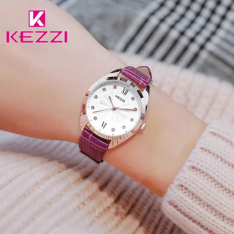 

Kezzi Brand Lady Vintage Roman Digital Quartz Watch Luxury Rhinestone Big Dial Leather Wrist Watches Woman Retro Montre Femme