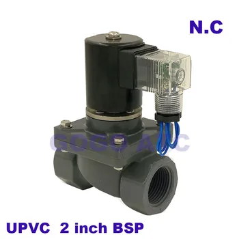 

2 way UPVC solenoid valve FKM Seal 2 inch BSP Orifice 50mm normal close Sea water sewage weak acid and alkali PVC valve