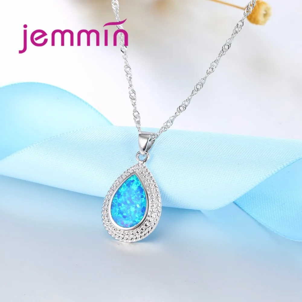 Jemmin European Blue Fire Opal Wedding Choker Necklace For Brides 925 Sterling Silver Water Drop Pendants Necklaces For Women - Image 2