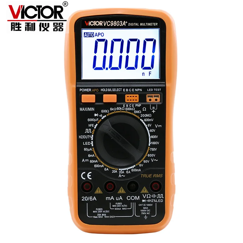 VC9803A + high-precision digital multimeter digital display more than 10,000 table universal test LED large capacitance taiwan tai masi card multimeter digital high precision automatic ultra thin pocket portable small universal table