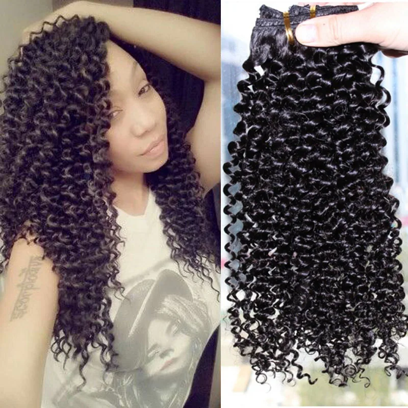 High Quality Kinky Curly Clip In Human Hair Extensions 7a Curly