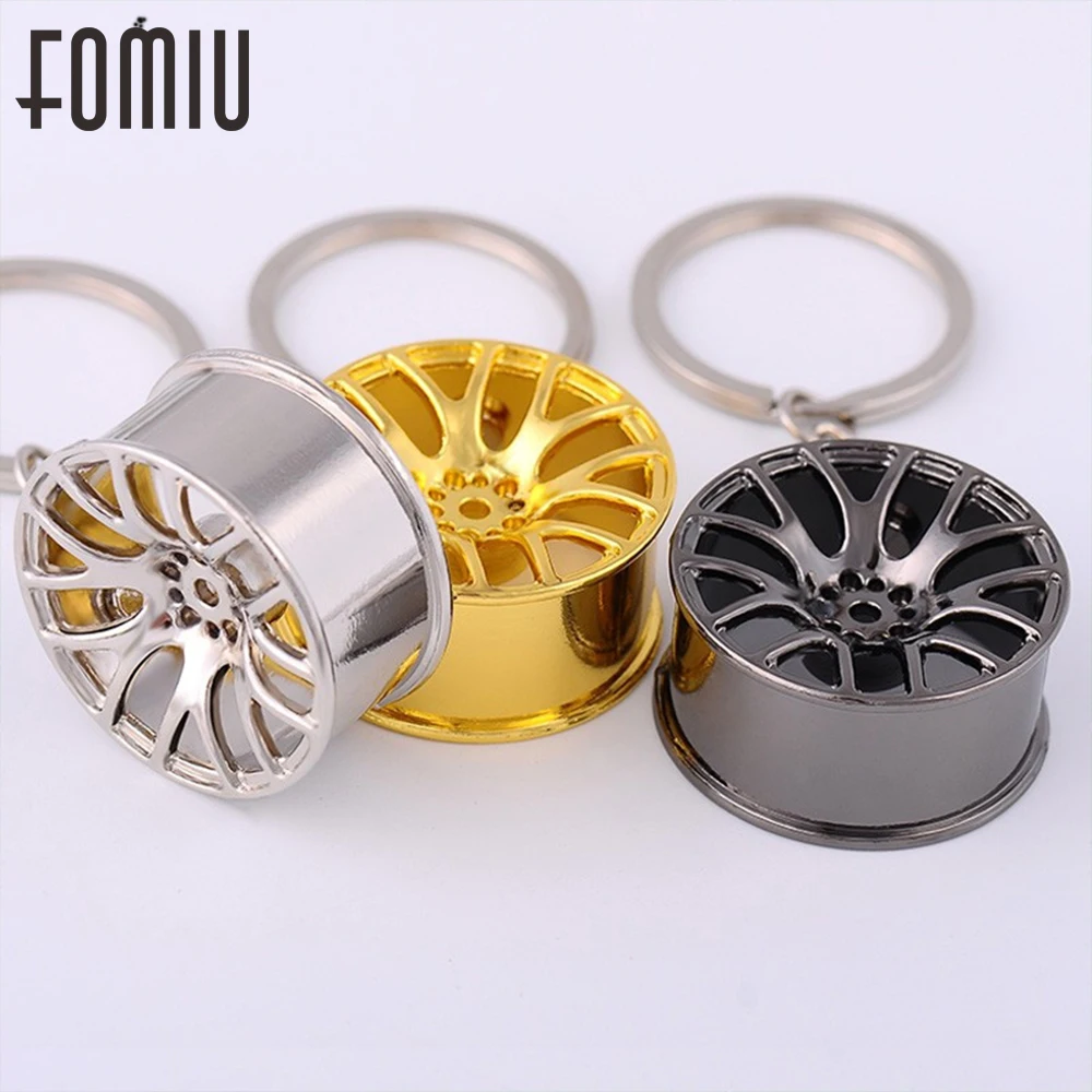 100pcs/Lot Car Wheel hub Keychain Gold Tire Key Chain Silver Tyre Keyring Tracks Rim Mini